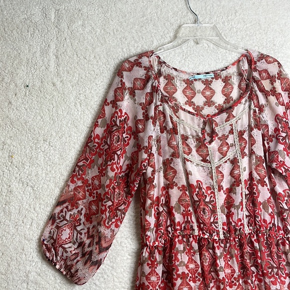 Maurices Womens Semi-Sheer Printed 3/4 Sleeve Boho Peasant Dress XL PLUS SIZE - Picture 2 of 10